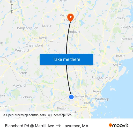Blanchard Rd @ Merrill Ave to Lawrence, MA map
