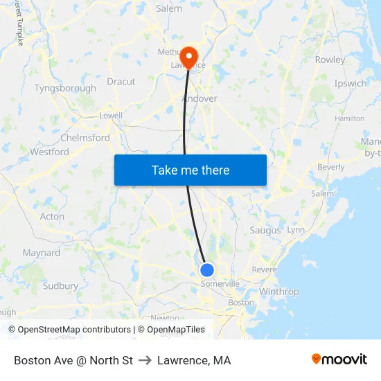 Boston Ave @ North St to Lawrence, MA map