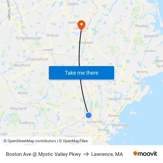 Boston Ave @ Mystic Valley Pkwy to Lawrence, MA map
