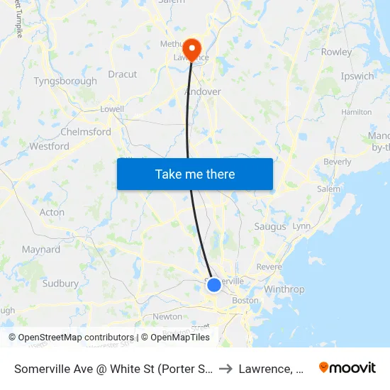Somerville Ave @ White St (Porter Sq) to Lawrence, MA map