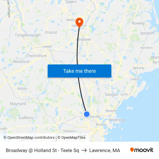 Broadway @ Holland St - Teele Sq to Lawrence, MA map