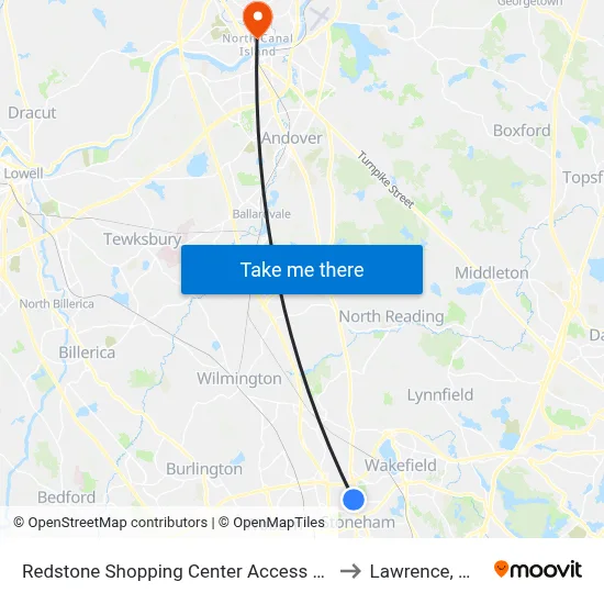 Redstone Shopping Center Access Rd to Lawrence, MA map