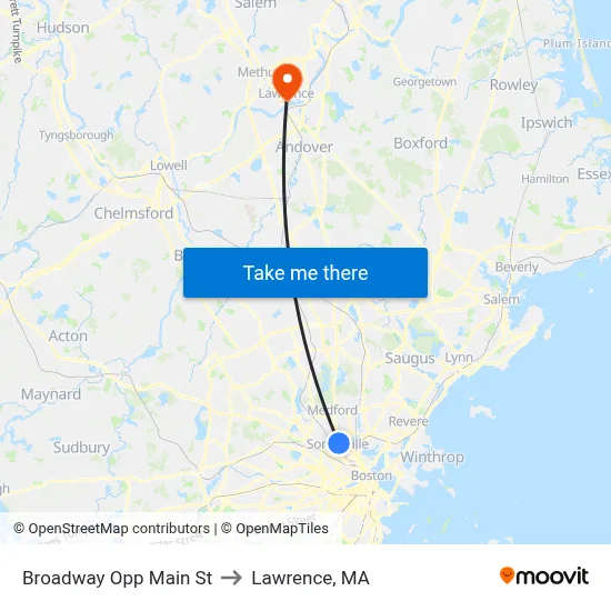 Broadway Opp Main St to Lawrence, MA map