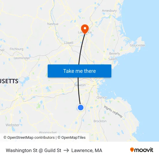 Washington St @ Guild St to Lawrence, MA map
