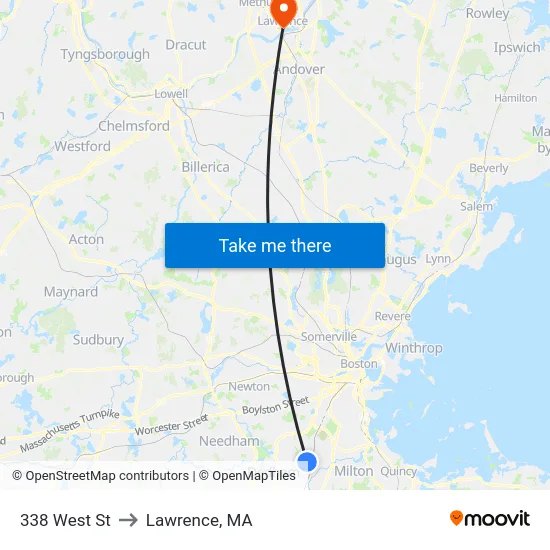338 West St to Lawrence, MA map