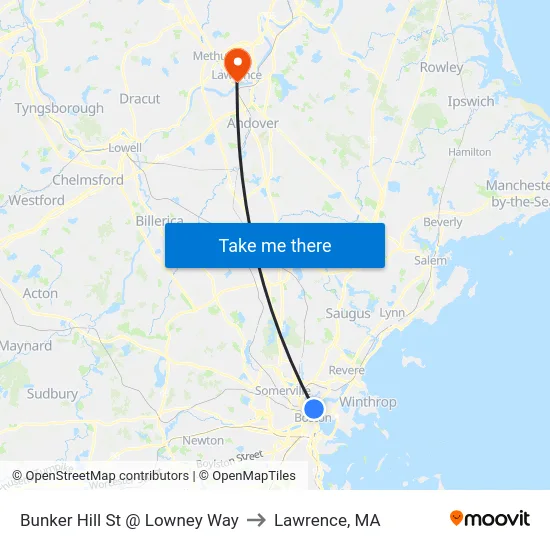 Bunker Hill St @ Lowney Way to Lawrence, MA map