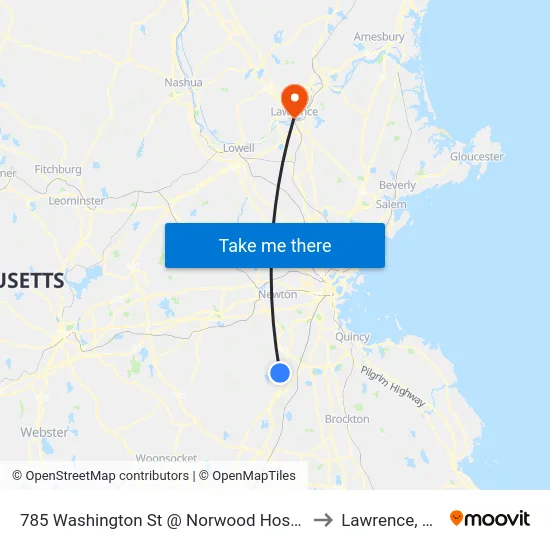 785 Washington St @ Norwood Hospital to Lawrence, MA map