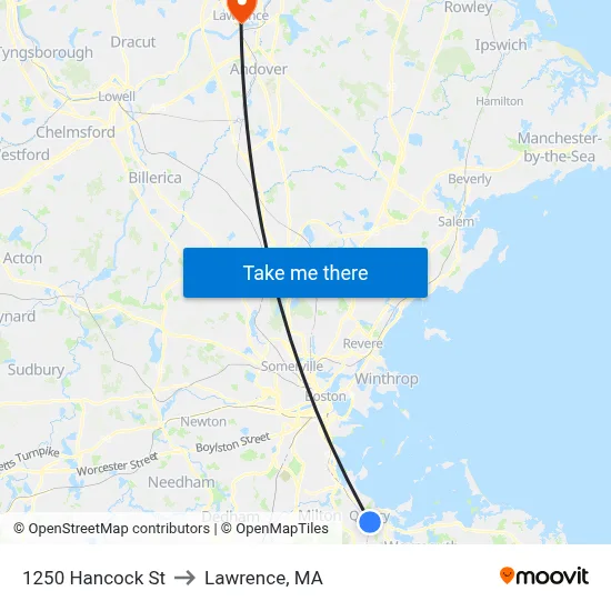 1250 Hancock St to Lawrence, MA map