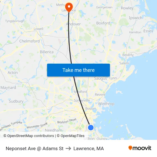 Neponset Ave @ Adams St to Lawrence, MA map