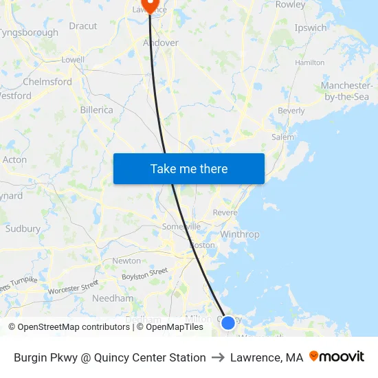 Burgin Pkwy @ Quincy Center Station to Lawrence, MA map