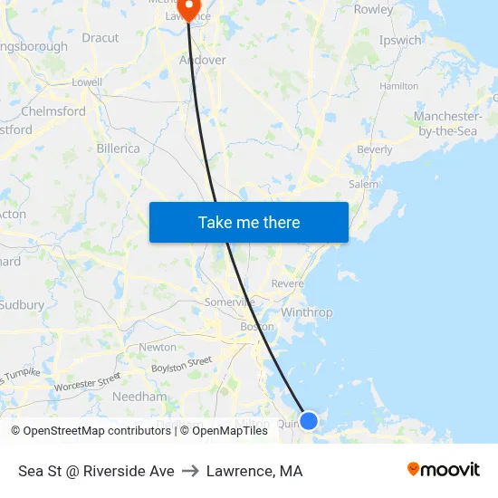Sea St @ Riverside Ave to Lawrence, MA map