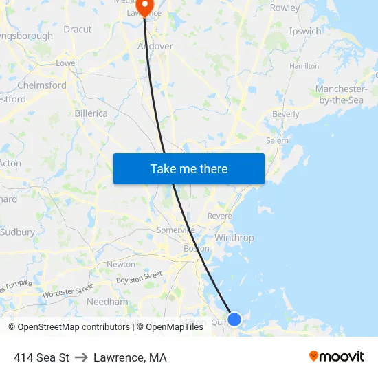 414 Sea St to Lawrence, MA map