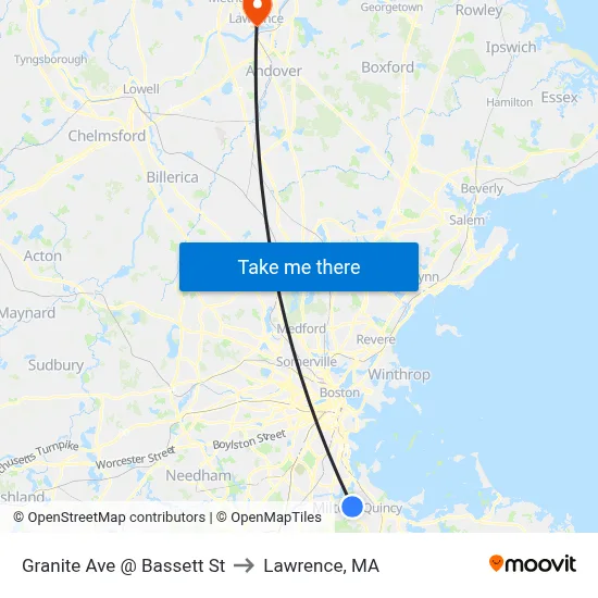 Granite Ave @ Bassett St to Lawrence, MA map