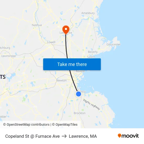 Copeland St @ Furnace Ave to Lawrence, MA map