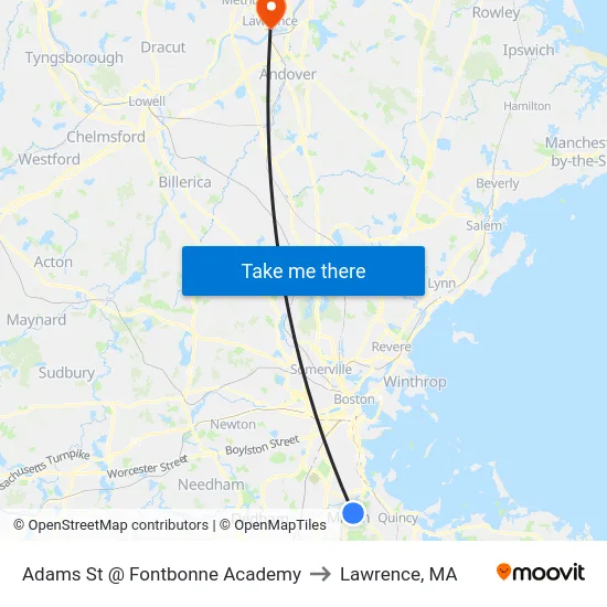 Adams St @ Fontbonne Academy to Lawrence, MA map