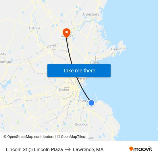 Lincoln St @ Lincoln Plaza to Lawrence, MA map