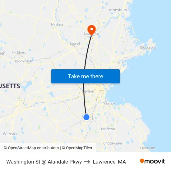 Washington St @ Alandale Pkwy to Lawrence, MA map