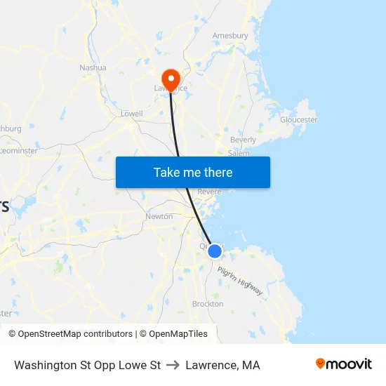 Washington St Opp Lowe St to Lawrence, MA map