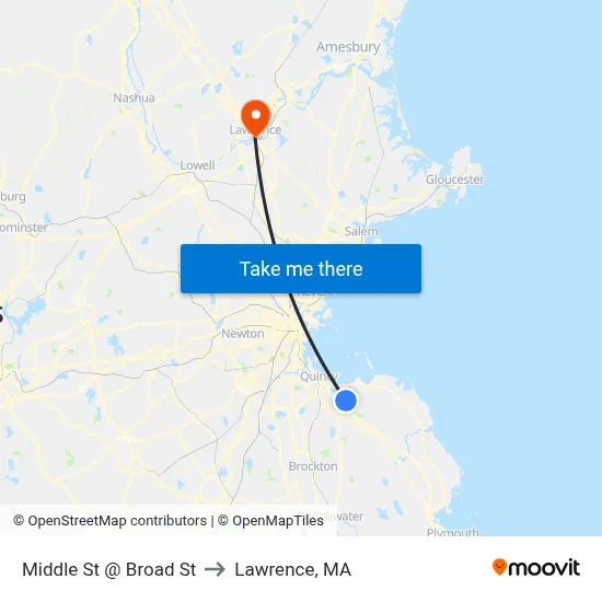 Middle St @ Broad St to Lawrence, MA map