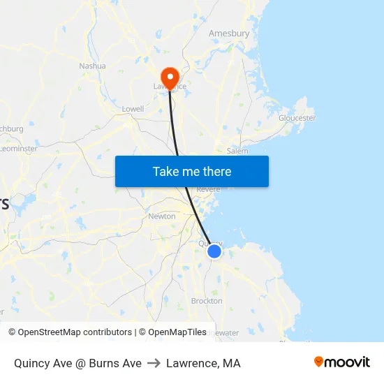 Quincy Ave @ Burns Ave to Lawrence, MA map