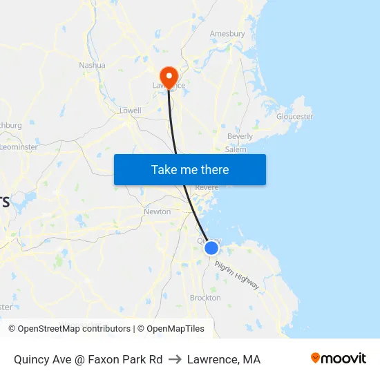 Quincy Ave @ Faxon Park Rd to Lawrence, MA map