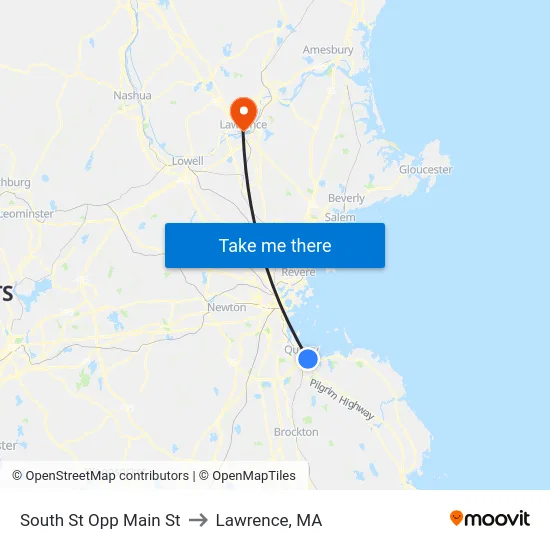 South St Opp Main St to Lawrence, MA map