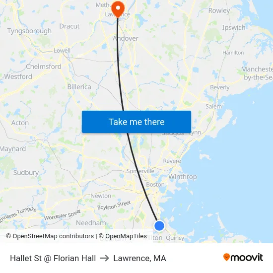 Hallet St @ Florian Hall to Lawrence, MA map