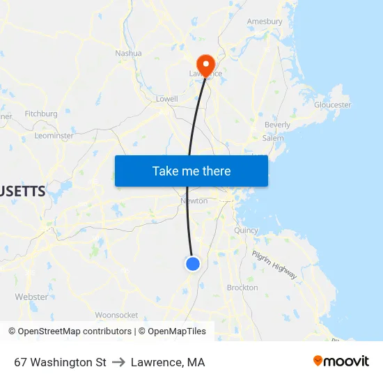 67 Washington St to Lawrence, MA map