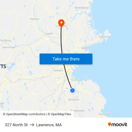 327 North St to Lawrence, MA map