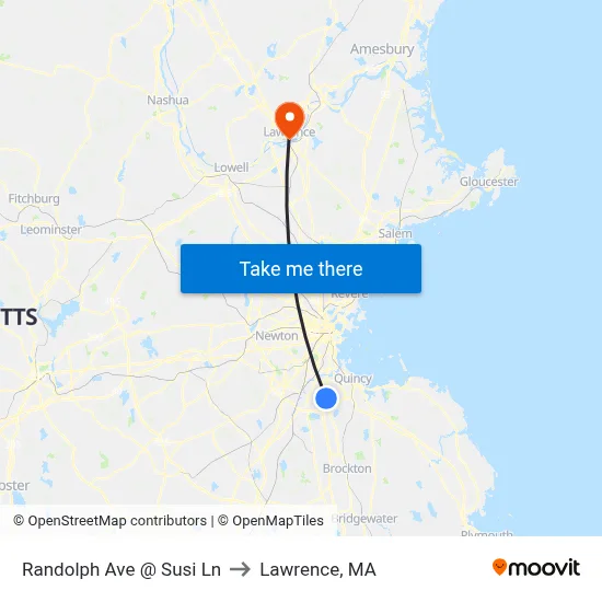 Randolph Ave @ Susi Ln to Lawrence, MA map