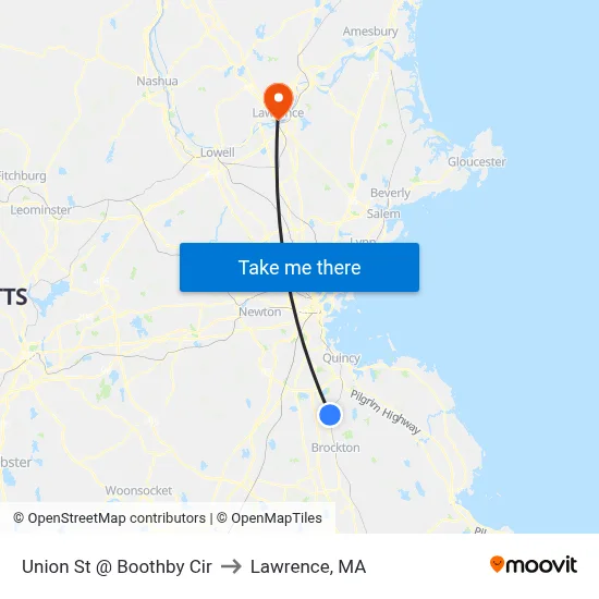 Union St @ Boothby Cir to Lawrence, MA map