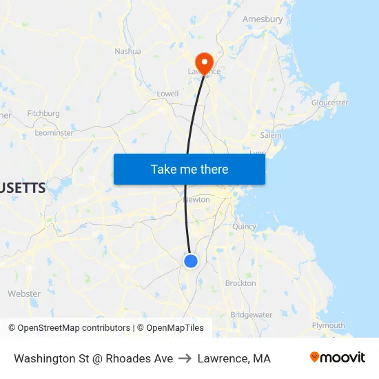 Washington St @ Rhoades Ave to Lawrence, MA map