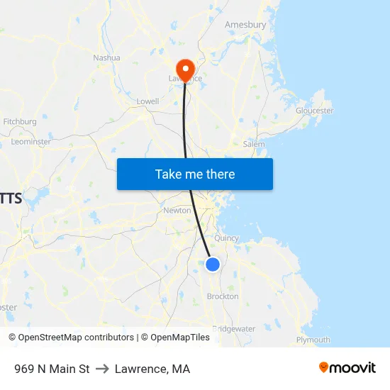969 N Main St to Lawrence, MA map