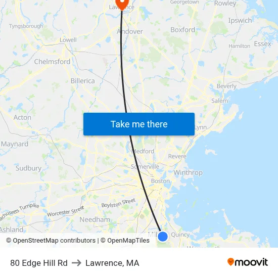 80 Edge Hill Rd to Lawrence, MA map