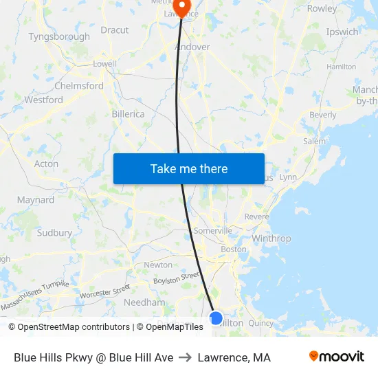 Blue Hills Pkwy @ Blue Hill Ave to Lawrence, MA map