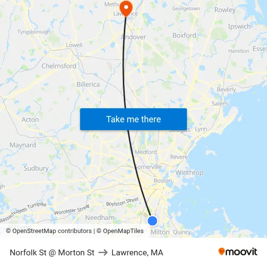 Norfolk St @ Morton St to Lawrence, MA map