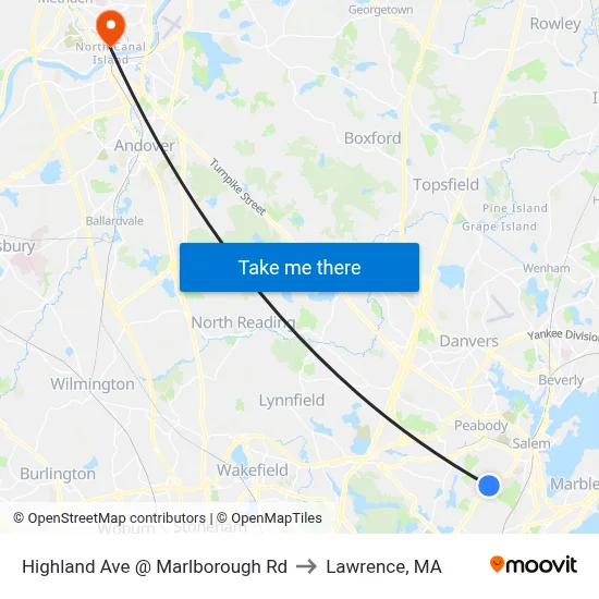 Highland Ave @ Marlborough Rd to Lawrence, MA map