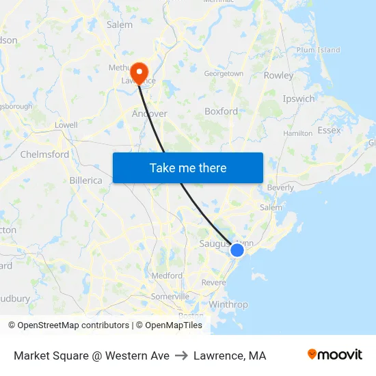 Market Square @ Western Ave to Lawrence, MA map