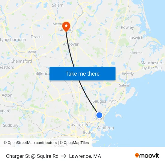 Charger St @ Squire Rd to Lawrence, MA map
