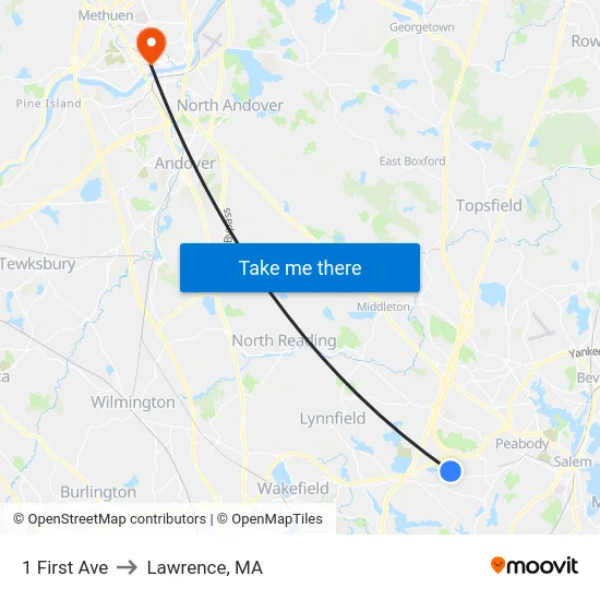 1 First Ave to Lawrence, MA map