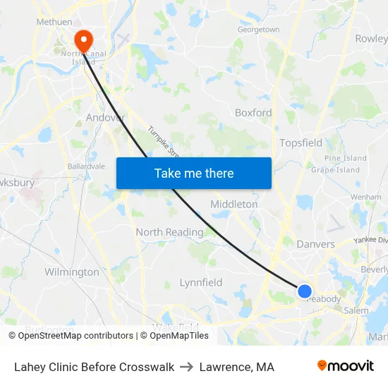 Lahey Clinic Before Crosswalk to Lawrence, MA map