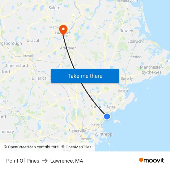 Point Of Pines to Lawrence, MA map