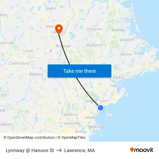 Lynnway @ Hanson St to Lawrence, MA map