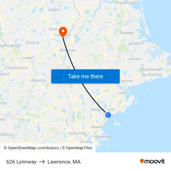 626 Lynnway to Lawrence, MA map