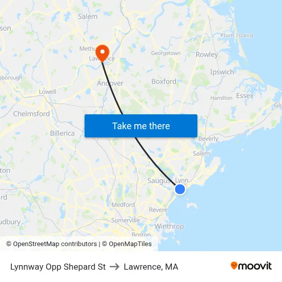 Lynnway Opp Shepard St to Lawrence, MA map