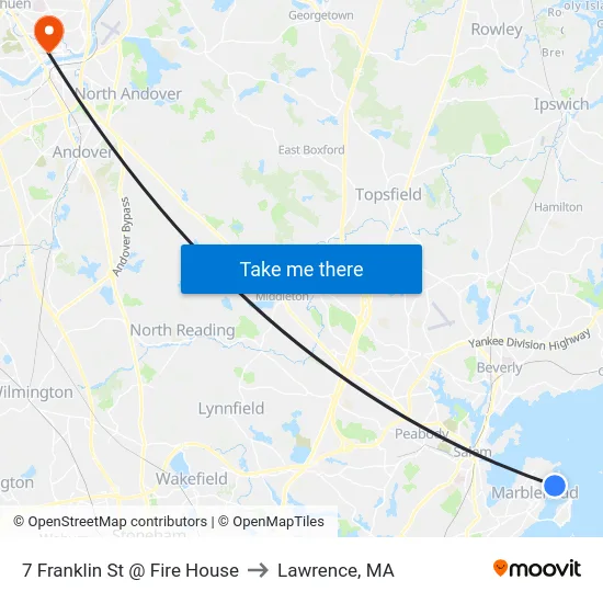 7 Franklin St @ Fire House to Lawrence, MA map