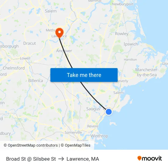 Broad St @ Silsbee St to Lawrence, MA map