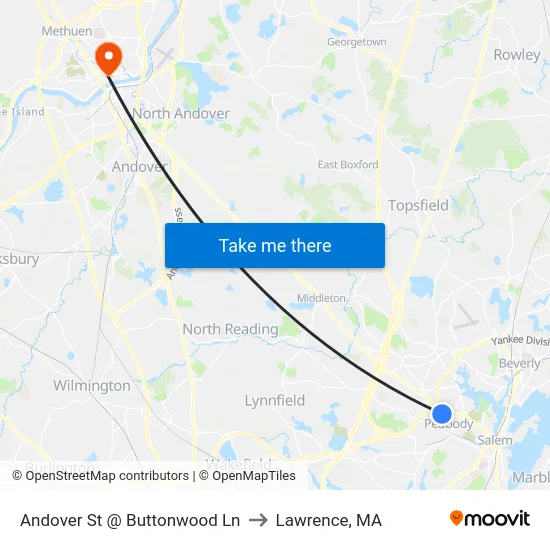 Andover St @ Buttonwood Ln to Lawrence, MA map