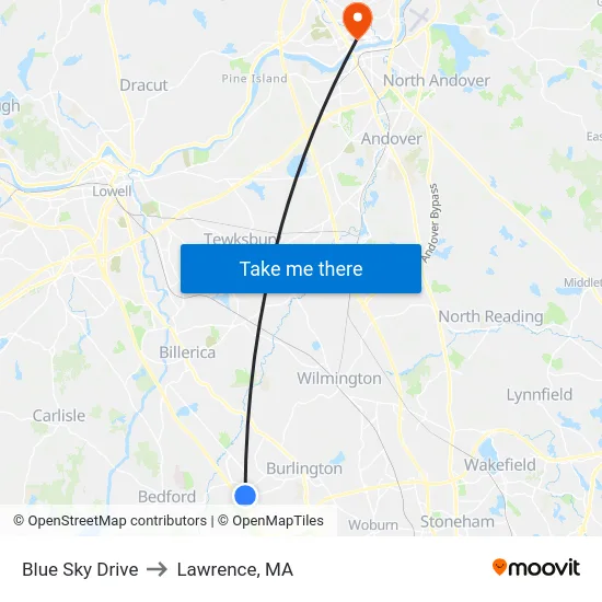 Blue Sky Drive to Lawrence, MA map