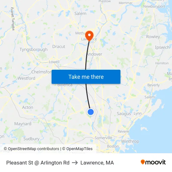 Pleasant St @ Arlington Rd to Lawrence, MA map